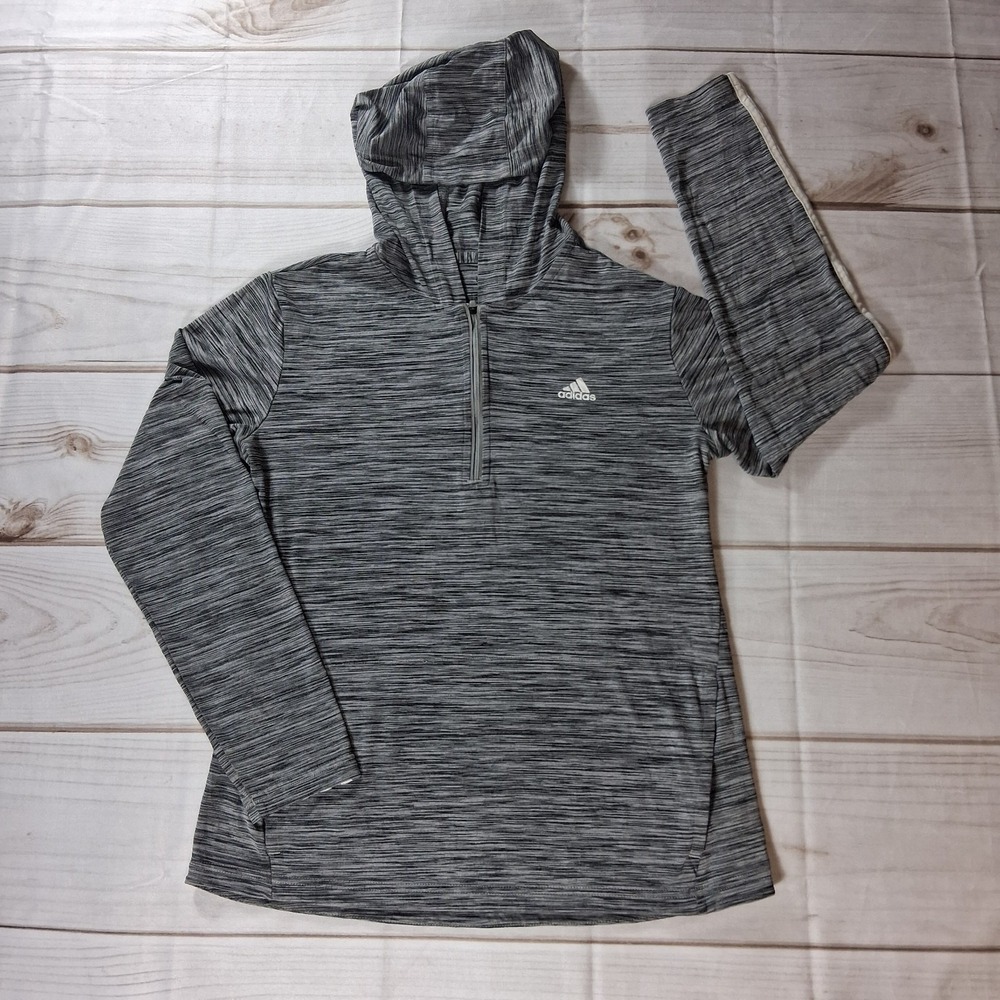 Adidas Climalite Quarter Zip Hoodie Womens Medium Gray Three Stripe Pullover